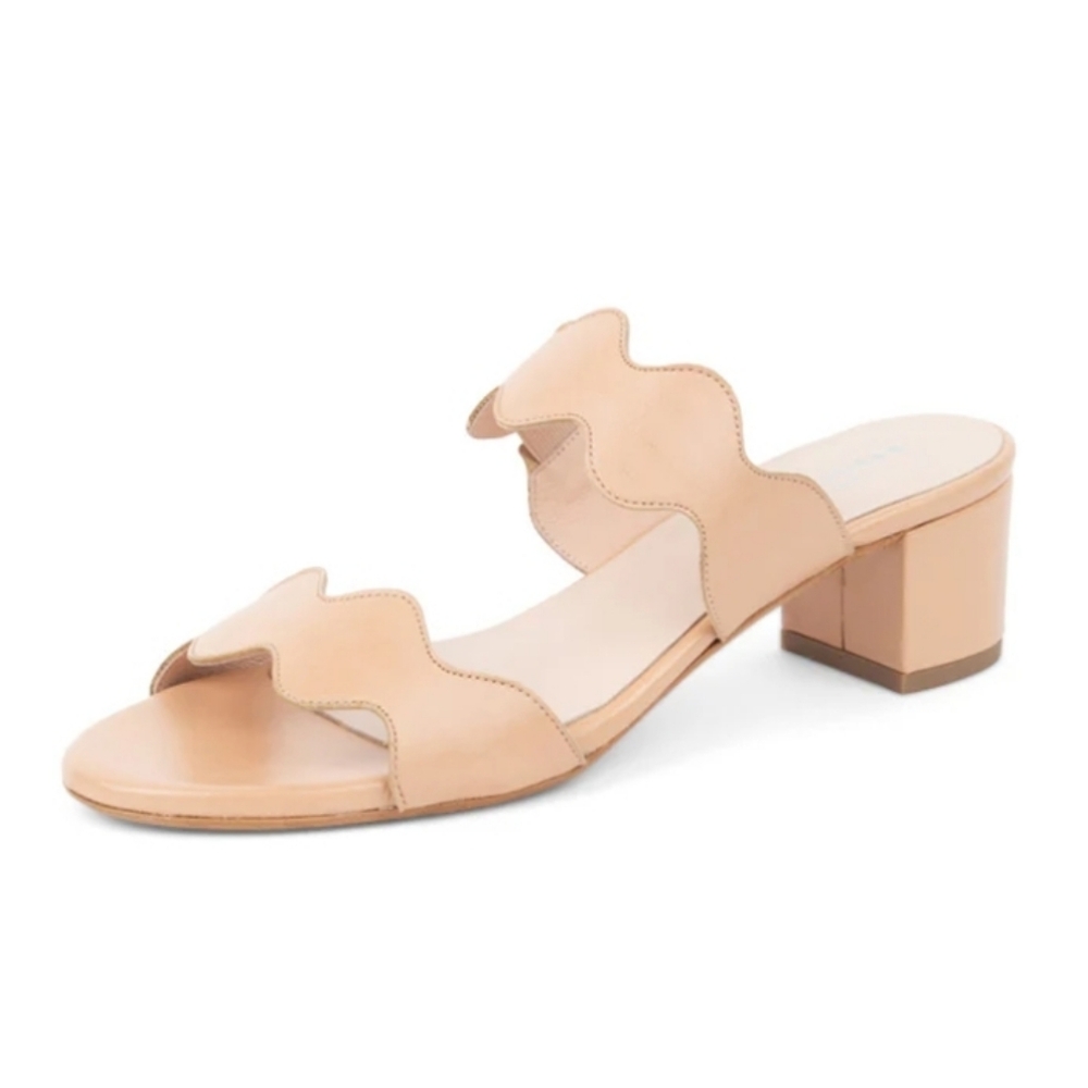 Patricia Green Palm Beach Cream Leather Scallop Strap Heel Sandals 6